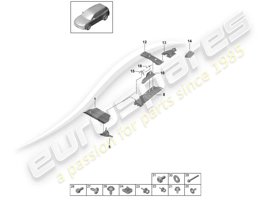 porsche 2020 (cayenne e3 9ya/9yb) lining ersatzteildiagramm