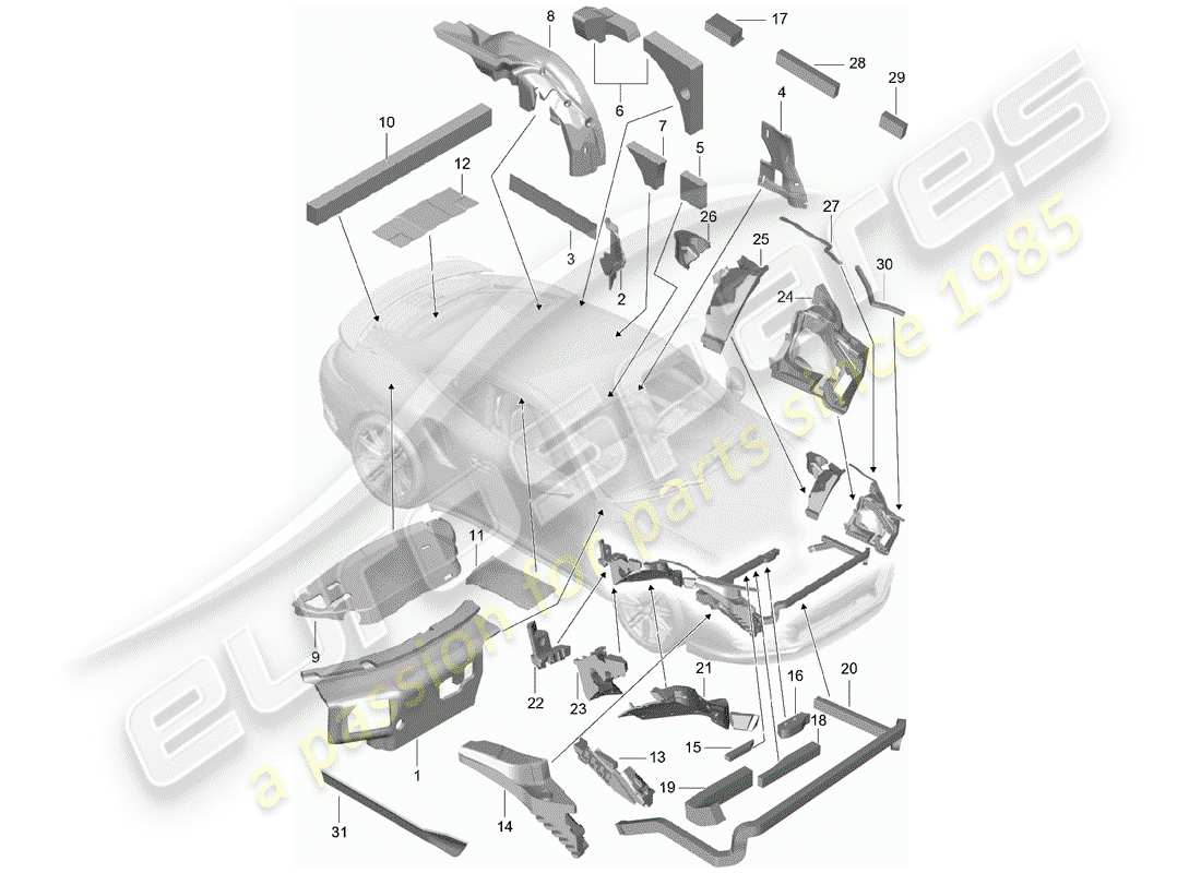 porsche 2015 (991-1 turbo) karosserie teilediagramm