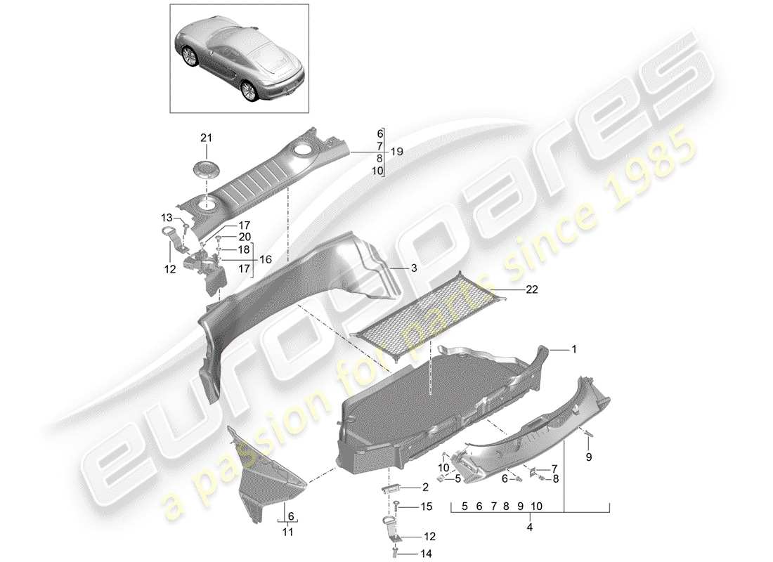 porsche 2014 (981 cayman) gepäckraum ersatzteildiagramm