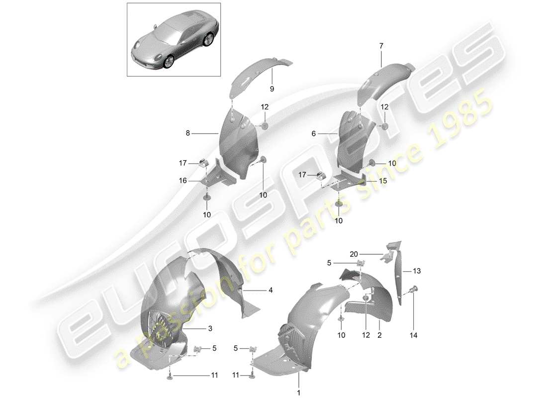 porsche 2015 (991-1) wheelhouse protector ersatzteildiagramm