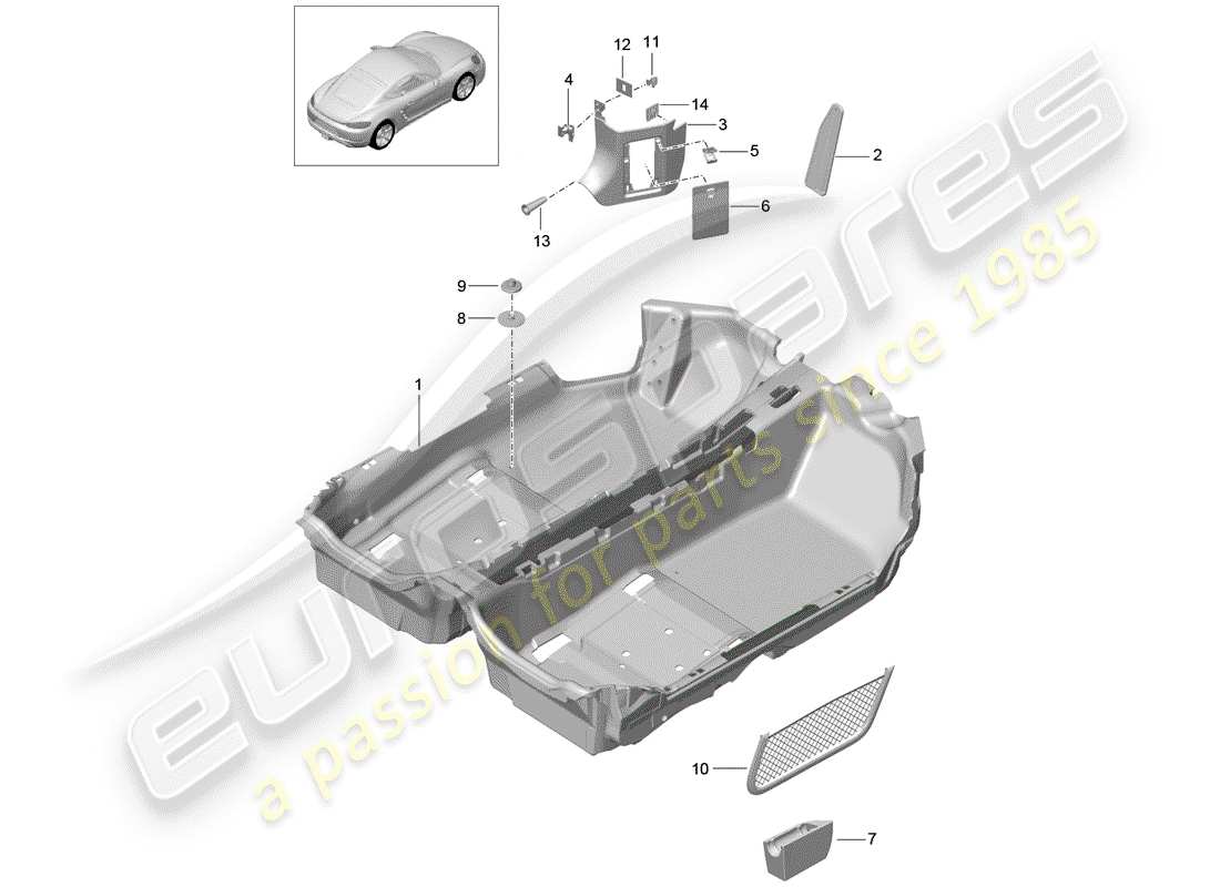 porsche 2018 (718 cayman) bodenabdeckung ersatzteildiagramm