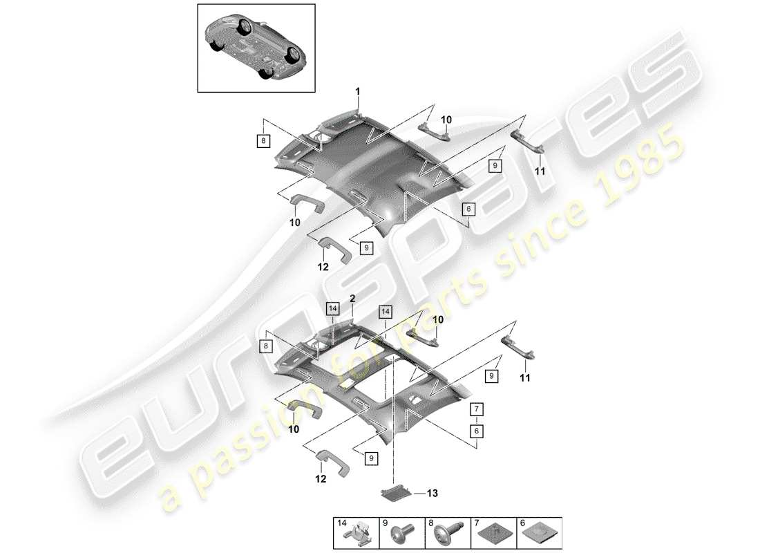 porsche 2020 (panamera 971-1) dachverkleidung - ersatzteildiagramm