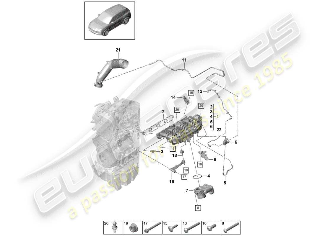 porsche 2019 (cayenne e3 9ya/9yb) ansaugluftverteiler teilediagramm