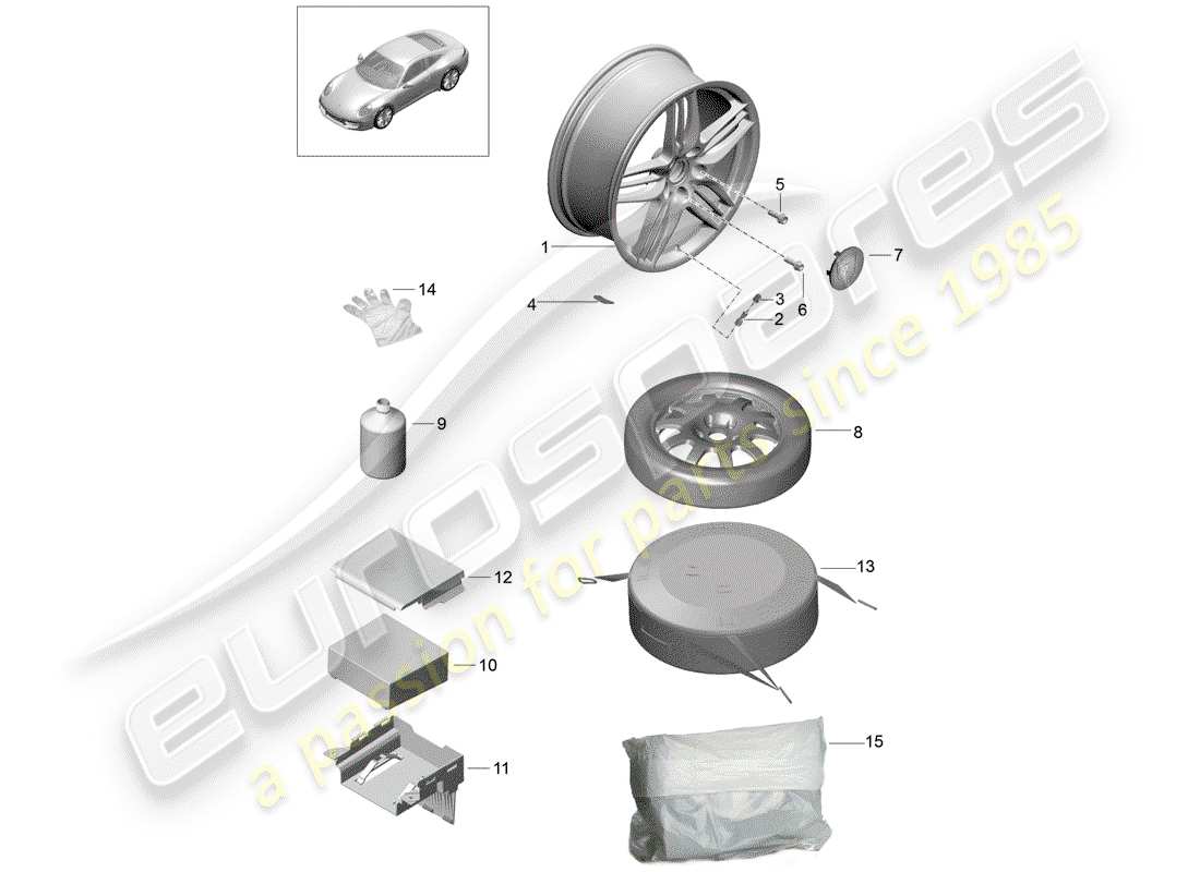 porsche 2012 (991-1) räder ersatzteildiagramm