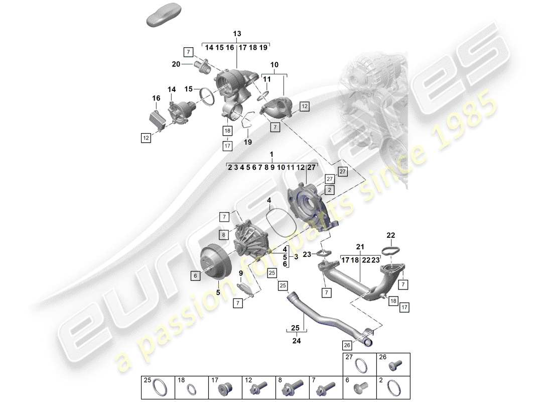 porsche 2019 (718 boxster spyder) wasserpumpe teilediagramm