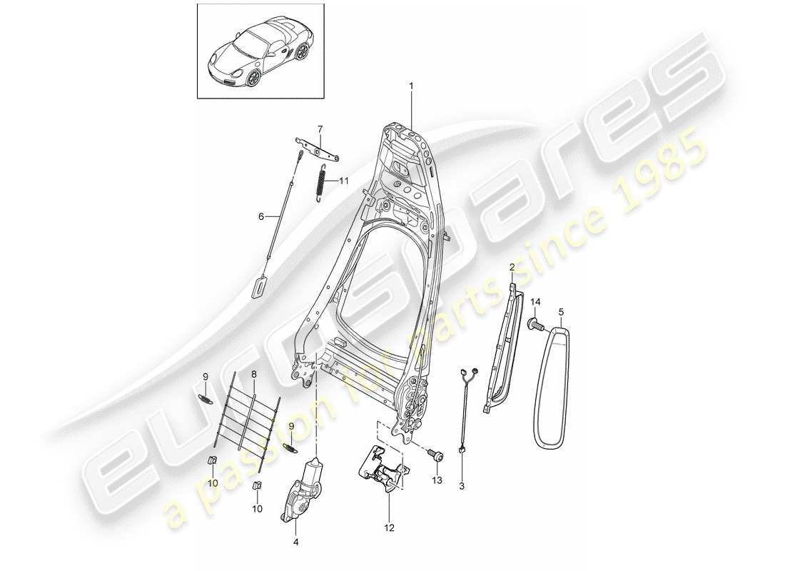 porsche 2010 (987 boxster) rückenlehnenrahmen ersatzteildiagramm