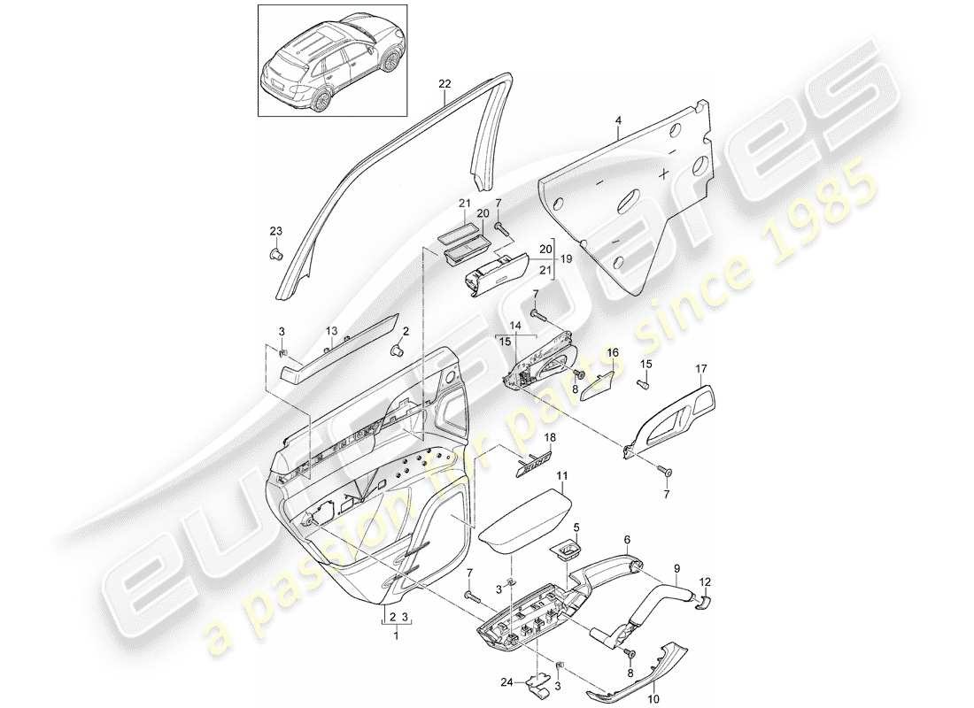 porsche 2018 (cayenne e2 92a) türverkleidung teilediagramm