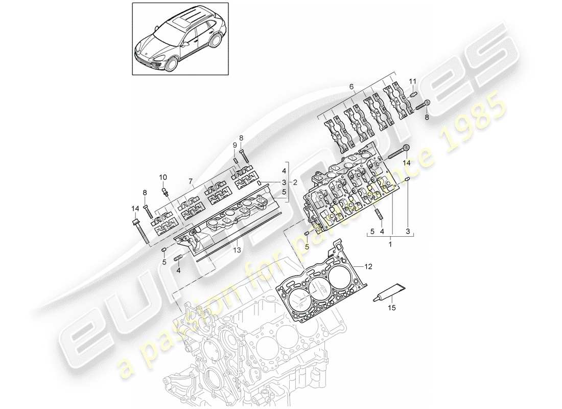 porsche 2012 (cayenne e2 92a) zylinderkopf teilediagramm