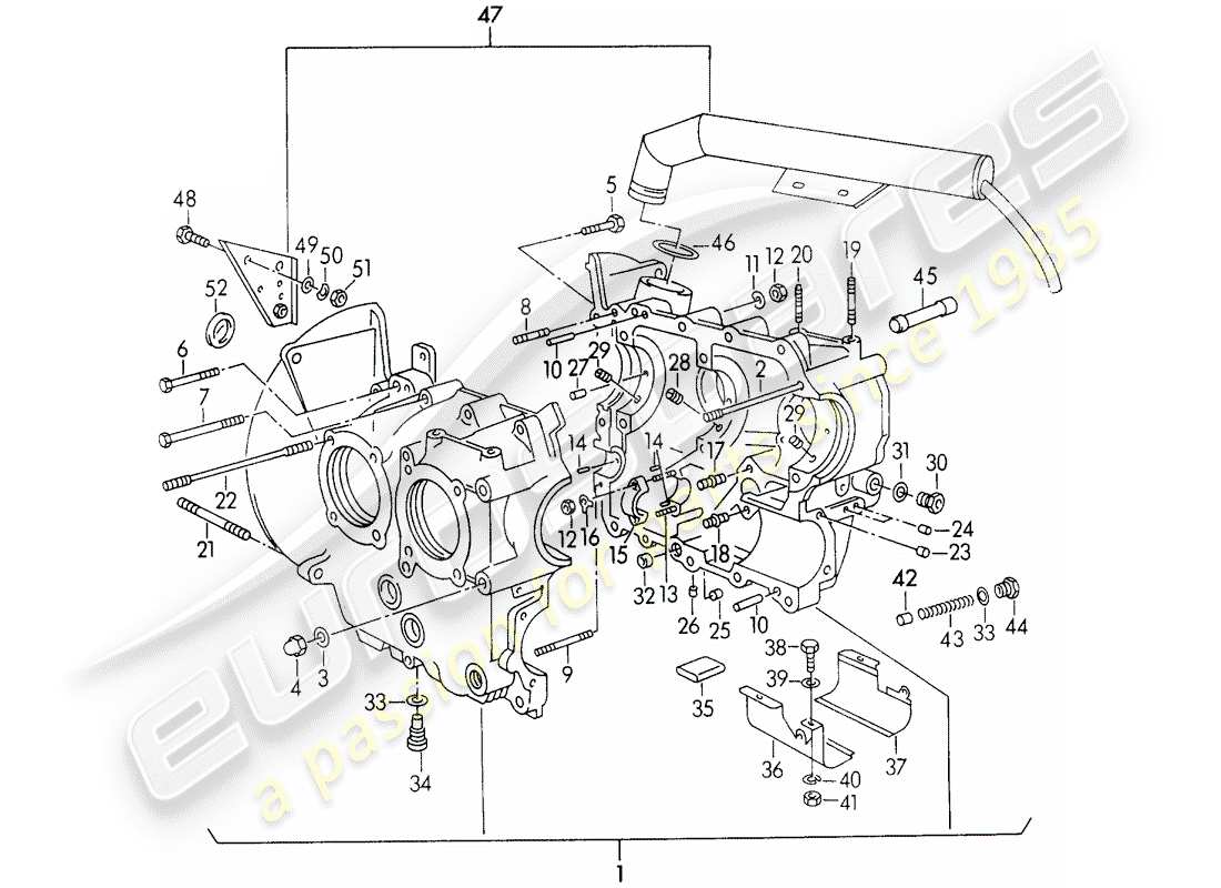 porsche 1956 (356/356a) kurbelgehäuse-teilediagramm