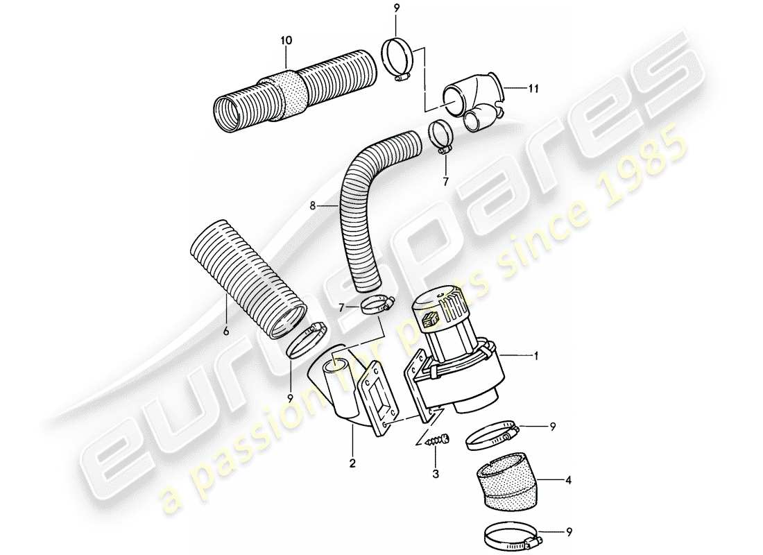 porsche 1989 (911) zusätzliches gebläse - luftkanal ersatzteildiagramm