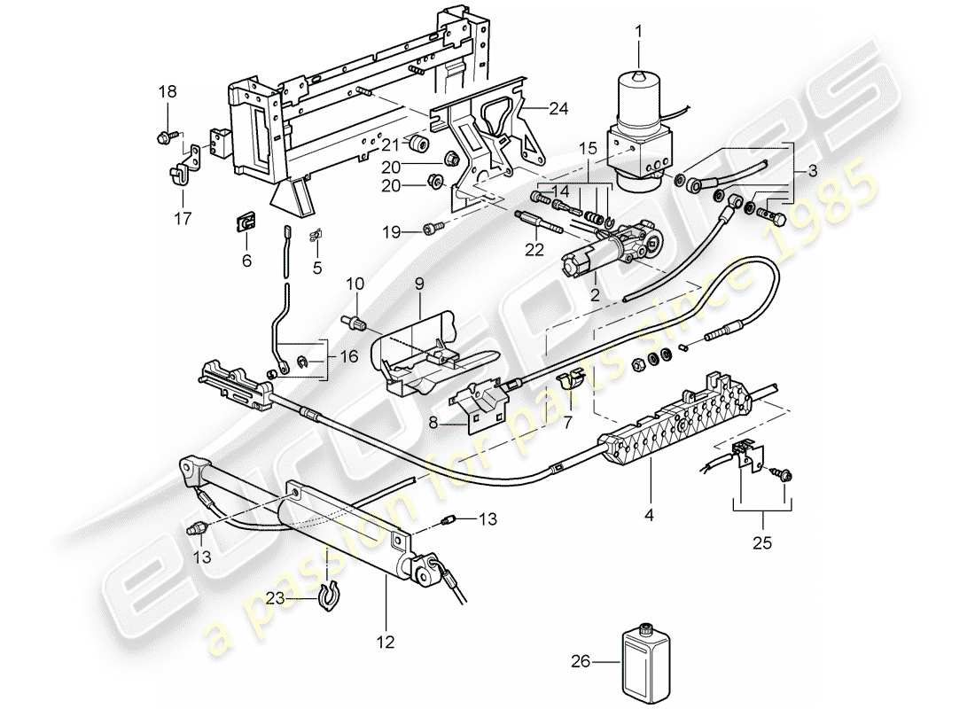 porsche 996 t/gt2 (2004) cabrioverdeck - antriebsmechanismus - hydraulisch ersatzteildiagramm