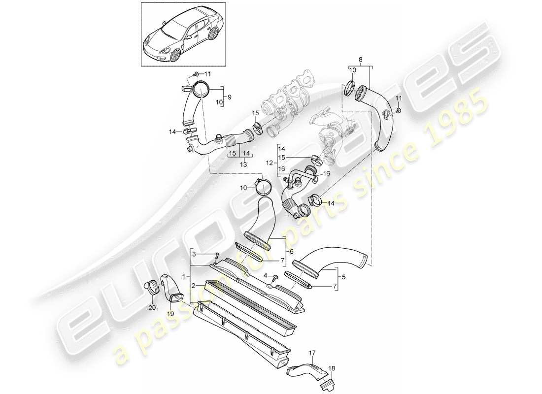 porsche 2014 (panamera 970) luftfiltersystem teilediagramm