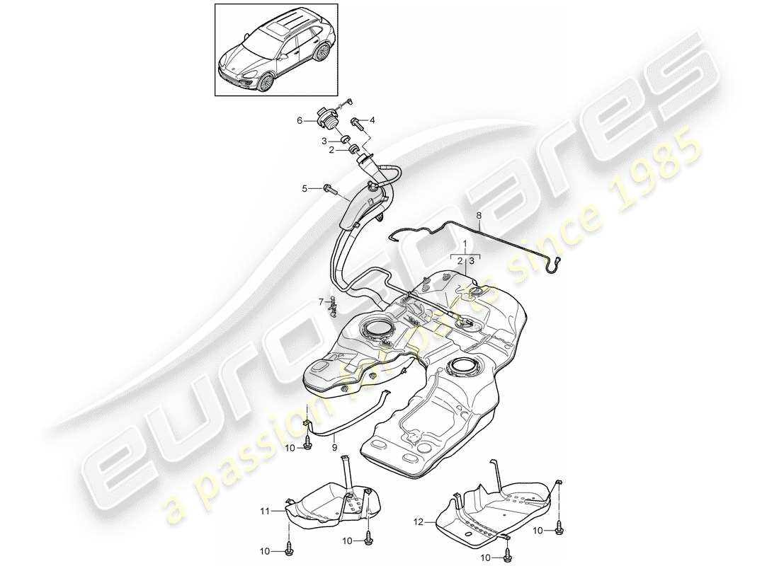 porsche 2014 (cayenne e2 92a) kraftstofftank teilediagramm