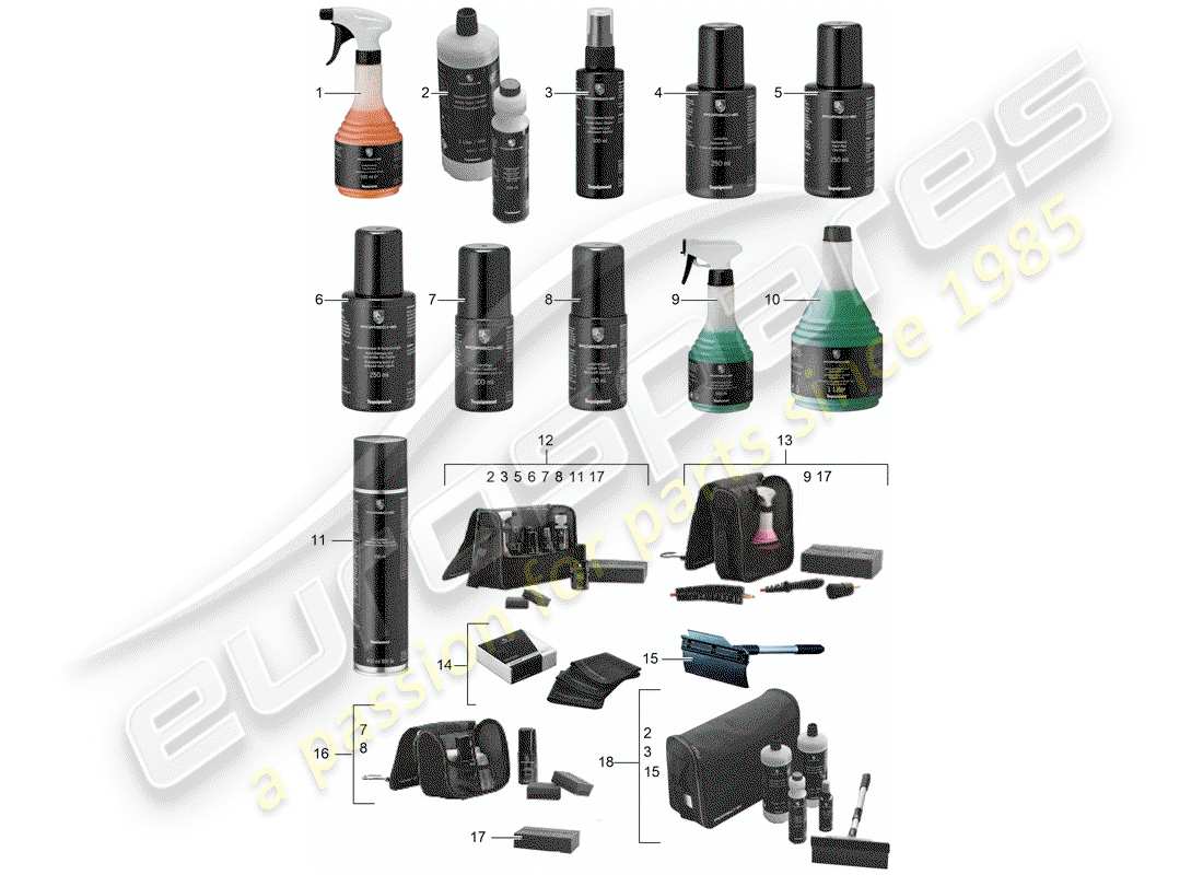 porsche 2013 (tequipment 98x/99x) reinigungsmittel ersatzteildiagramm