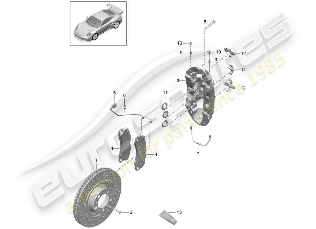 porsche 2015 (991-1 turbo) scheibenbremsen teilediagramm