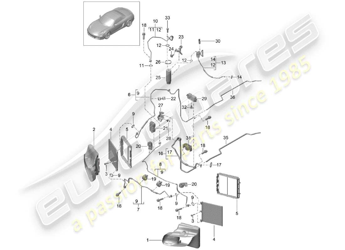 porsche 2016 (981 boxster) kältemittelkreislauf teilediagramm