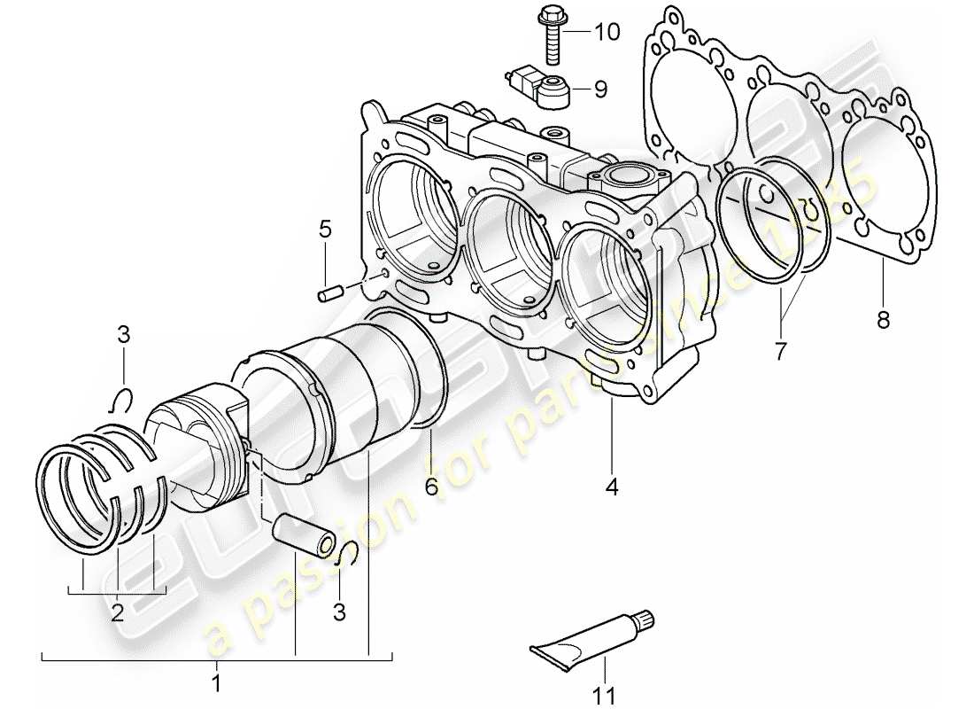 porsche 2007 (997-1 gt3) zylinder mit kolben ersatzteildiagramm