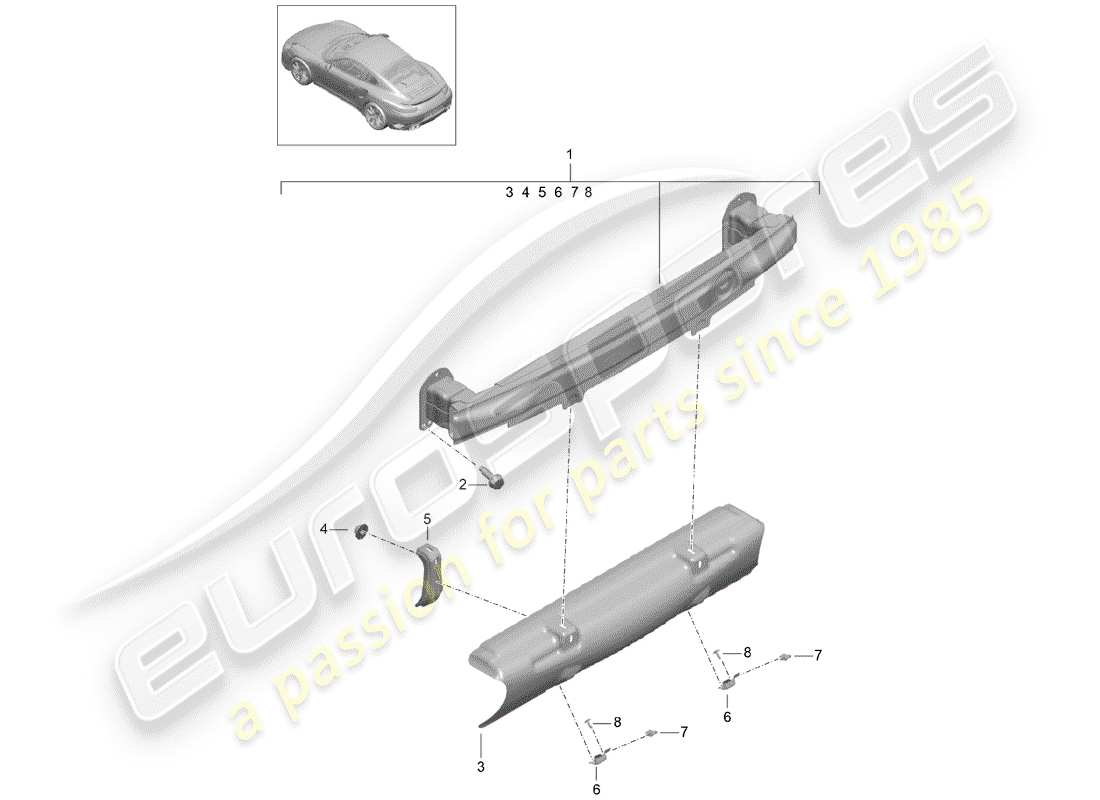 porsche 2015 (991-1 turbo) stoßstangenhalterung teilediagramm