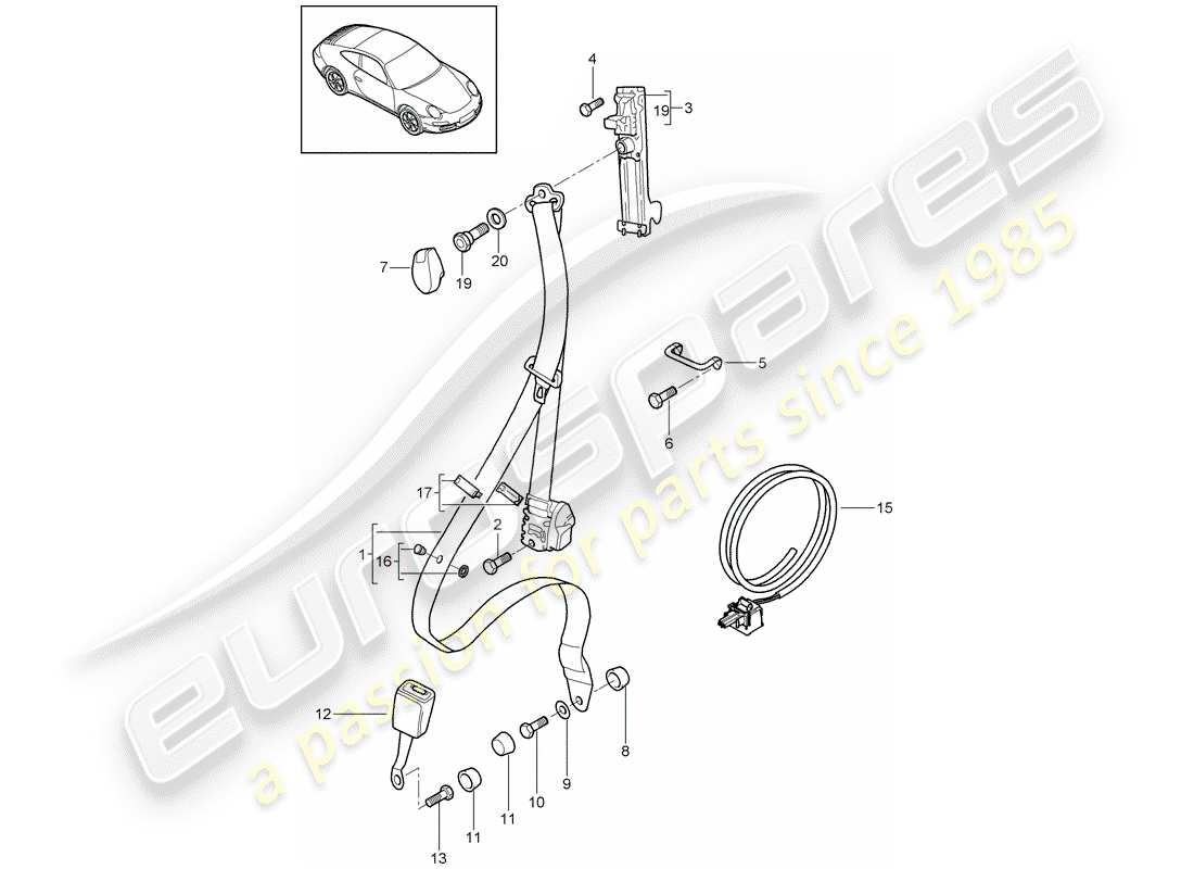porsche 2010 (997-2) sicherheitsgurt - teilediagramm