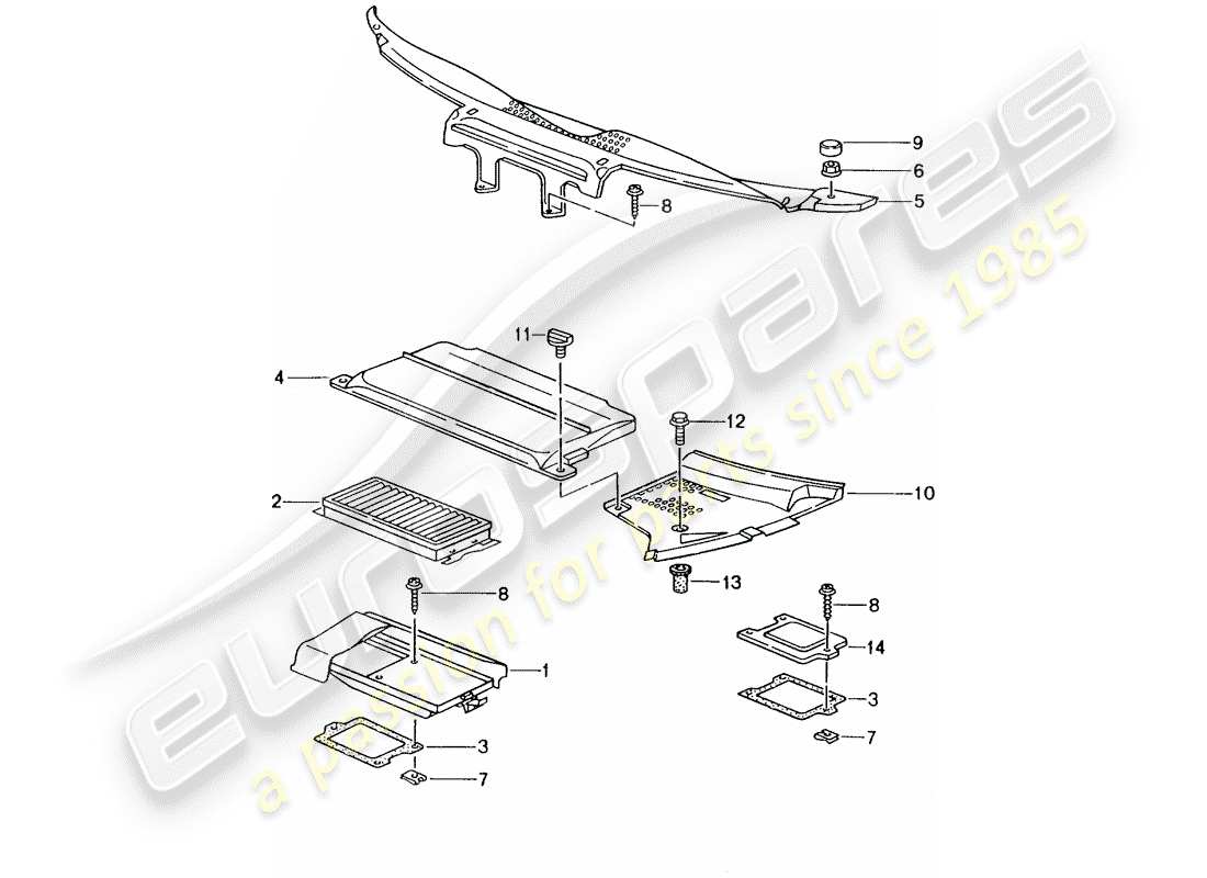 porsche 2001 (986 boxster) staub- und pollenfilterelement - abdeckungen - verkleidung ersatzteildiagramm