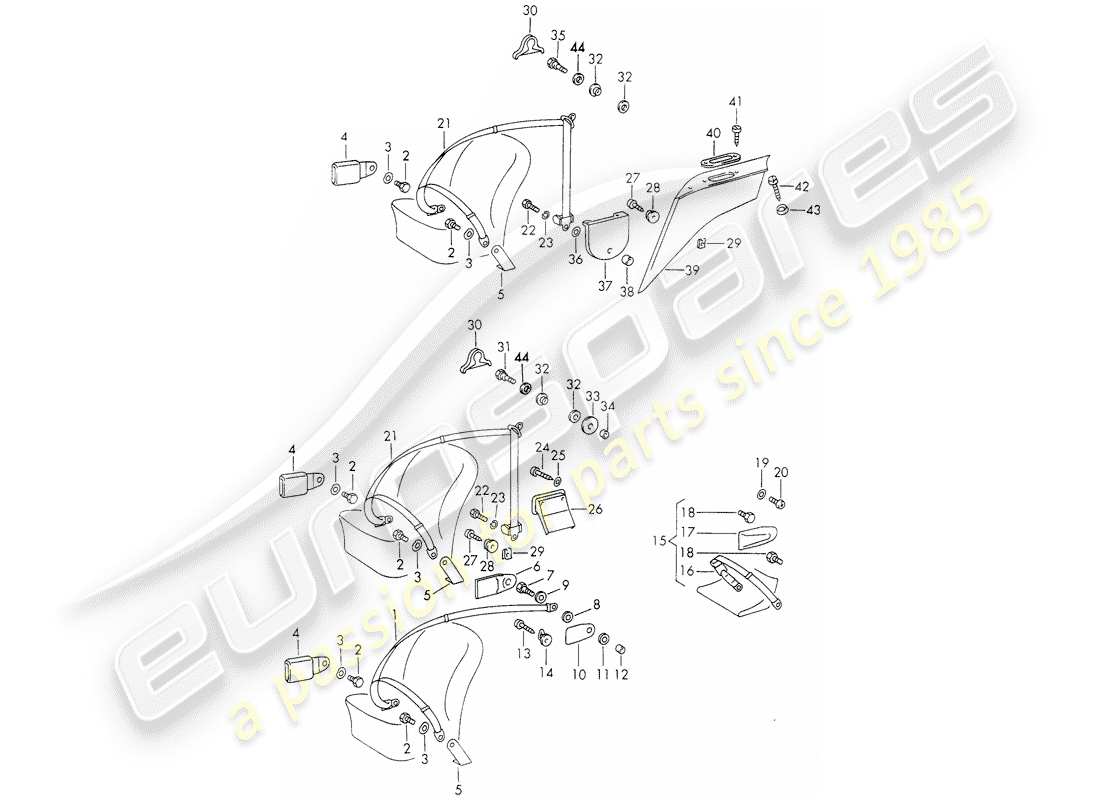 porsche 1973 (911) sicherheitsgurt - teilediagramm