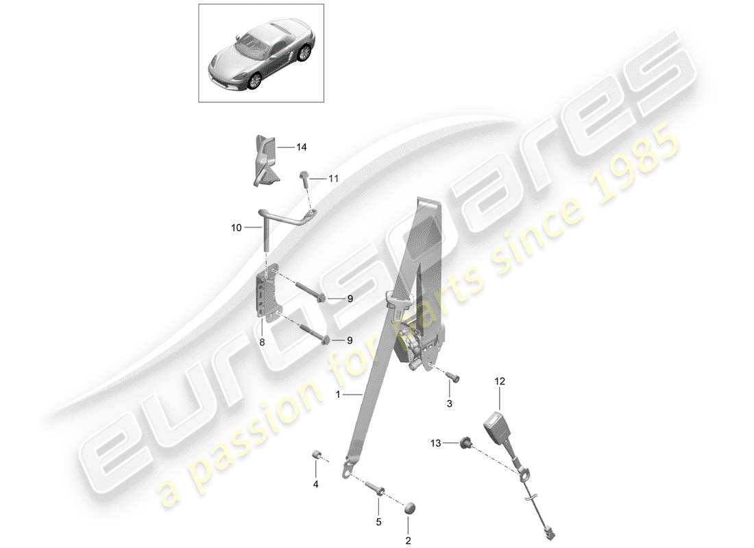 porsche 2018 (718 boxster) dreipunkt-sicherheitsgurt – teilediagramm