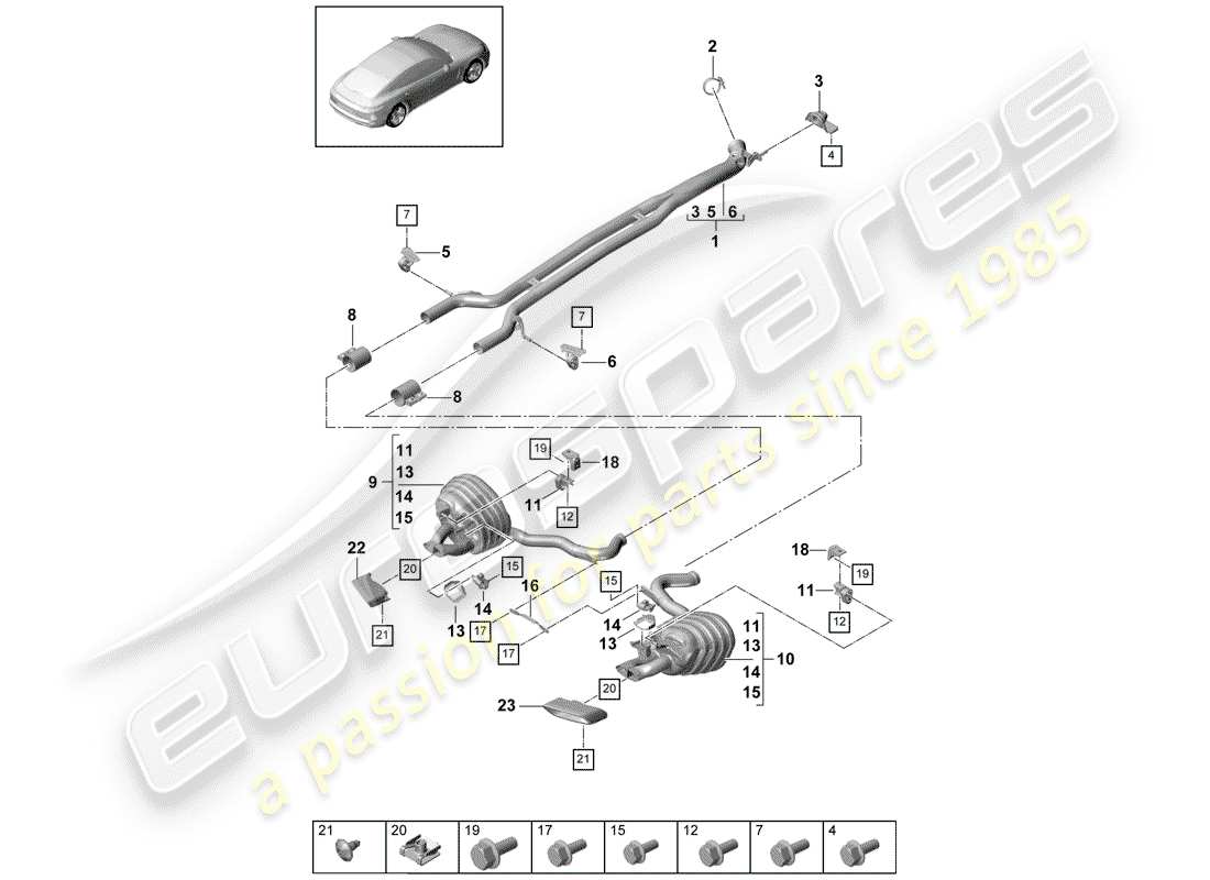 porsche 2020 (panamera 971-1) auspuffanlage teilediagramm
