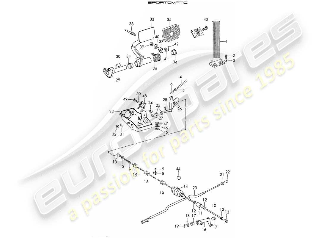 porsche 1973 (911) pedale teilediagramm