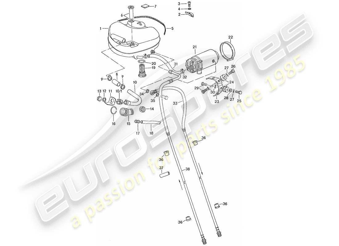 porsche 1974 (911) kraftstoffsystem - für fahrzeuge mit - aluminium-zusatzhalterung ersatzteildiagramm