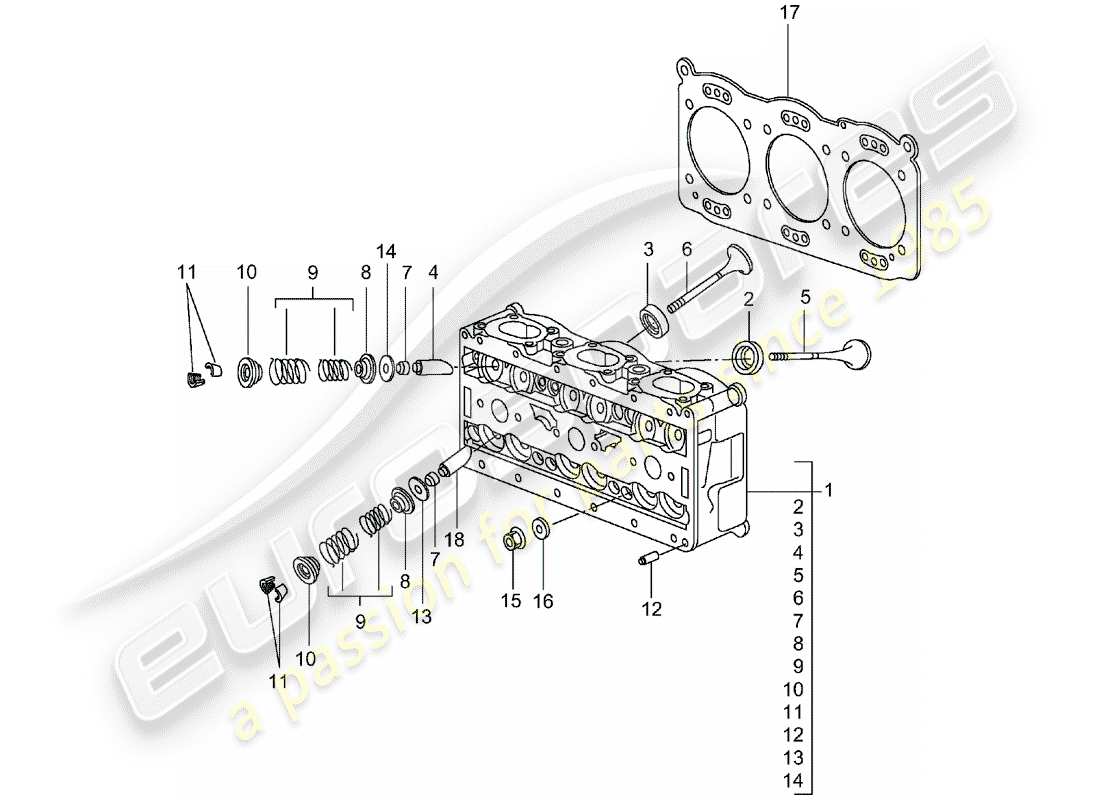 porsche 2003 (996 turbo / gt2) zylinderkopf teilediagramm