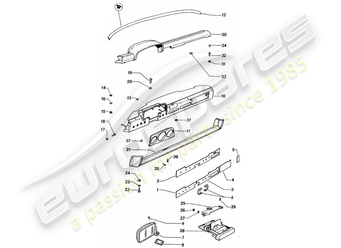 porsche 1970 (914) armaturenbrett - rückspiegel ersatzteildiagramm