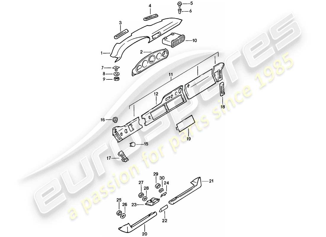 porsche 1980 (911) armaturenbrett - mit einbauteilen ersatzteildiagramm