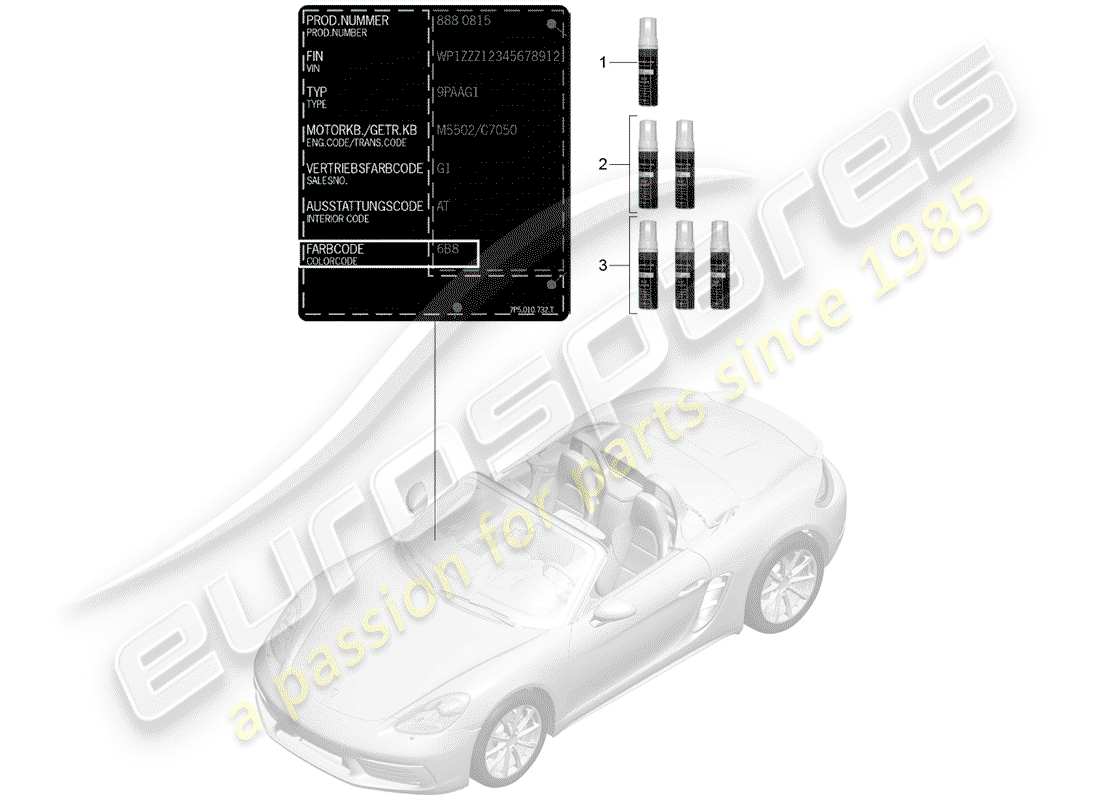 porsche 2017 (718 boxster) lackausbesserungsstift ersatzteildiagramm
