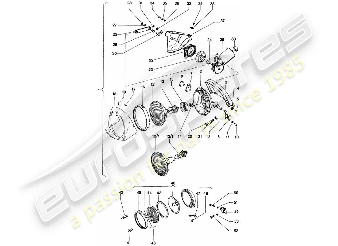 porsche 1970 (914) scheinwerfer-teilediagramm