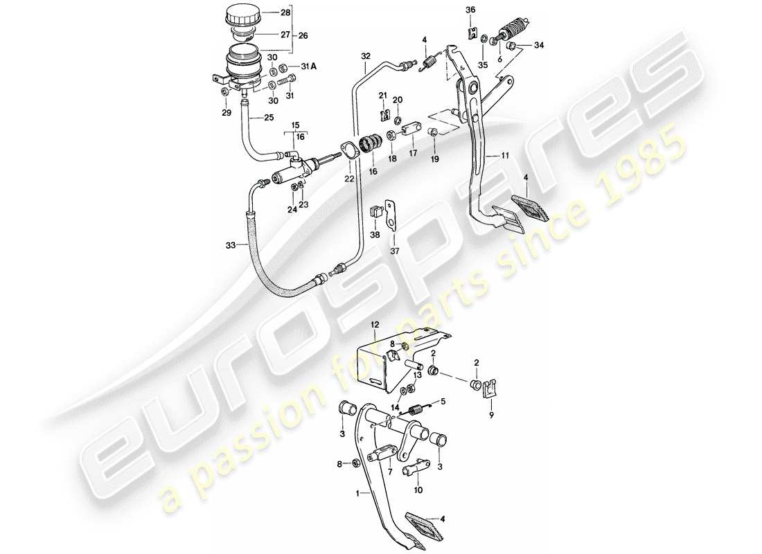porsche 1982 (944) pedale teilediagramm