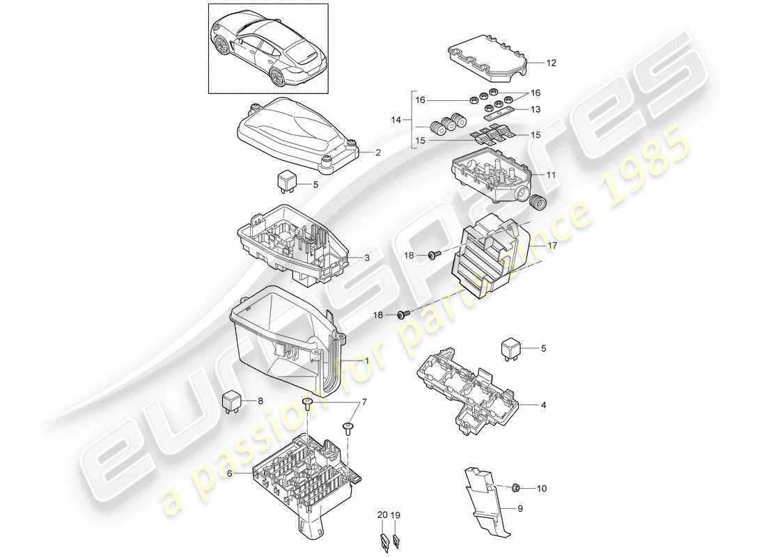 porsche 2015 (panamera 970) sicherungskasten/relaisplatte ersatzteildiagramm