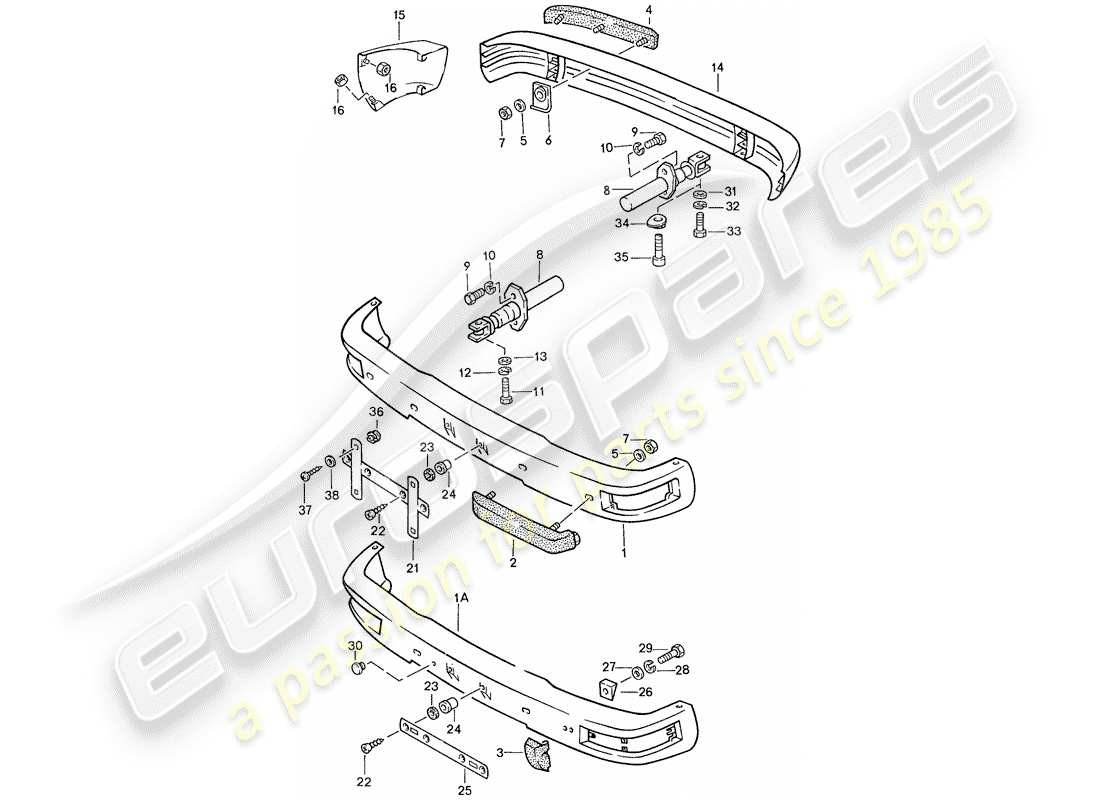 porsche 1989 (944) stoßstange - mit: - puffer teilediagramm
