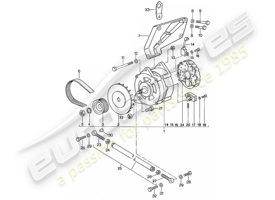 porsche 1984 (944) lichtmaschine - mit: - befestigungselementen ersatzteildiagramm