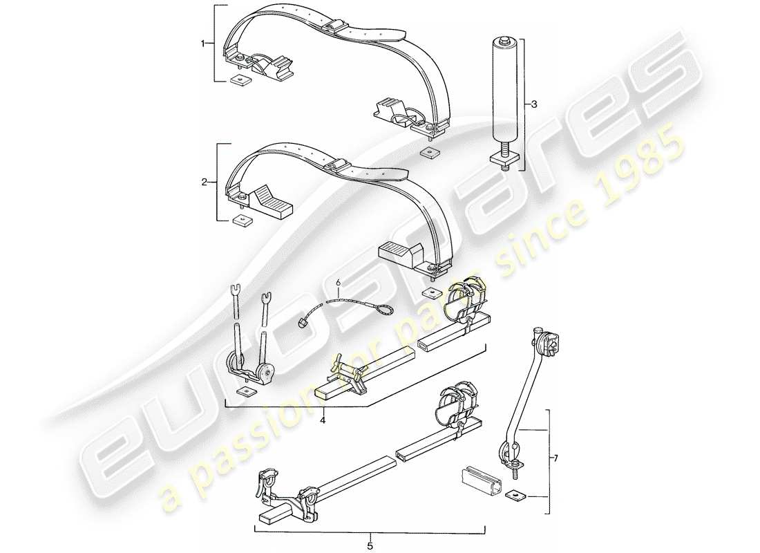 porsche 1987 (911) dachtransportsystem ersatzteildiagramm