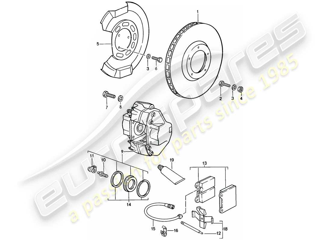 porsche 1987 (911) bremse - vorderachse ersatzteildiagramm