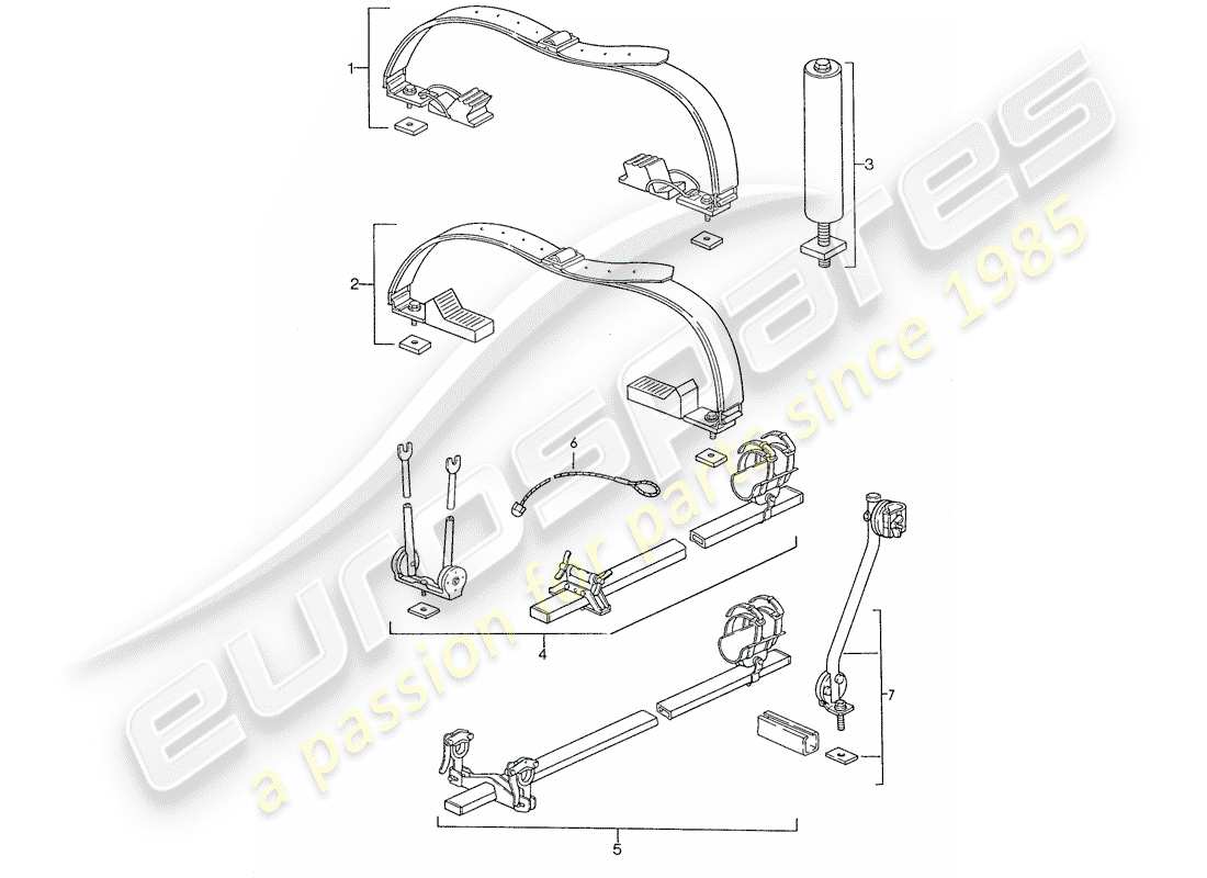 porsche 1988 (928) dachtransportsystem ersatzteildiagramm