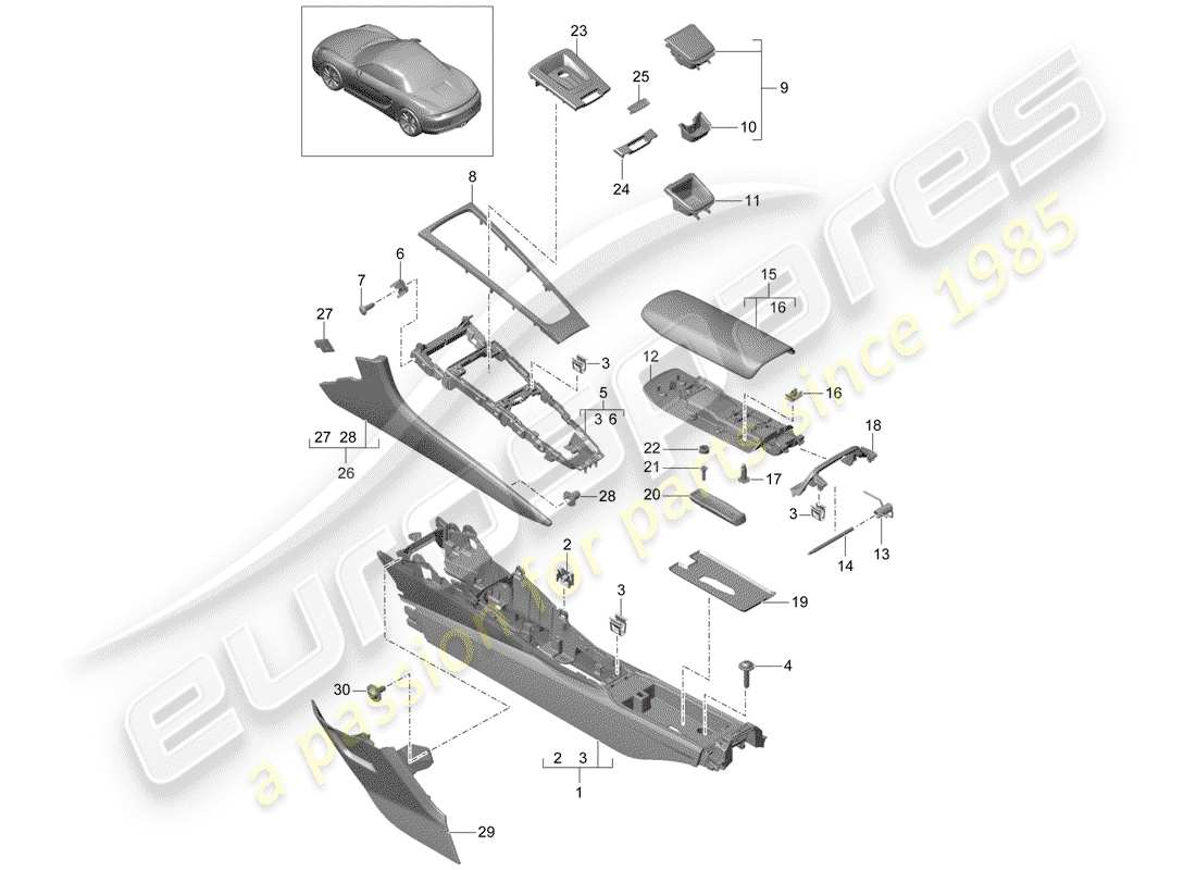 porsche 2012 (981 boxster) center console ersatzteildiagramm