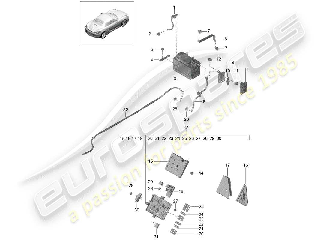 porsche 2014 (981 boxster) batterie teilediagramm