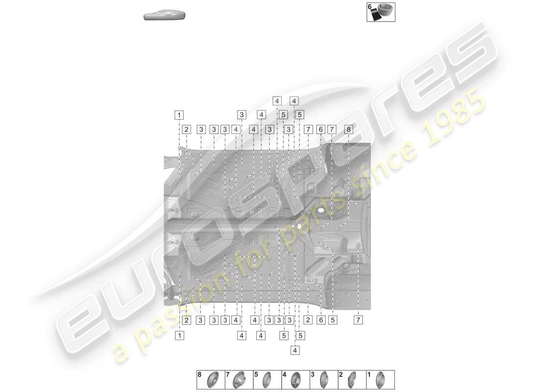 porsche 2019 (992-1) stopfen für karosserie ersatzteildiagramm