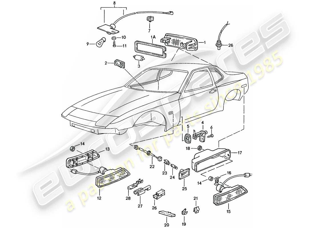 porsche 1990 (944) innenleuchte - blinker-repeater ersatzteildiagramm