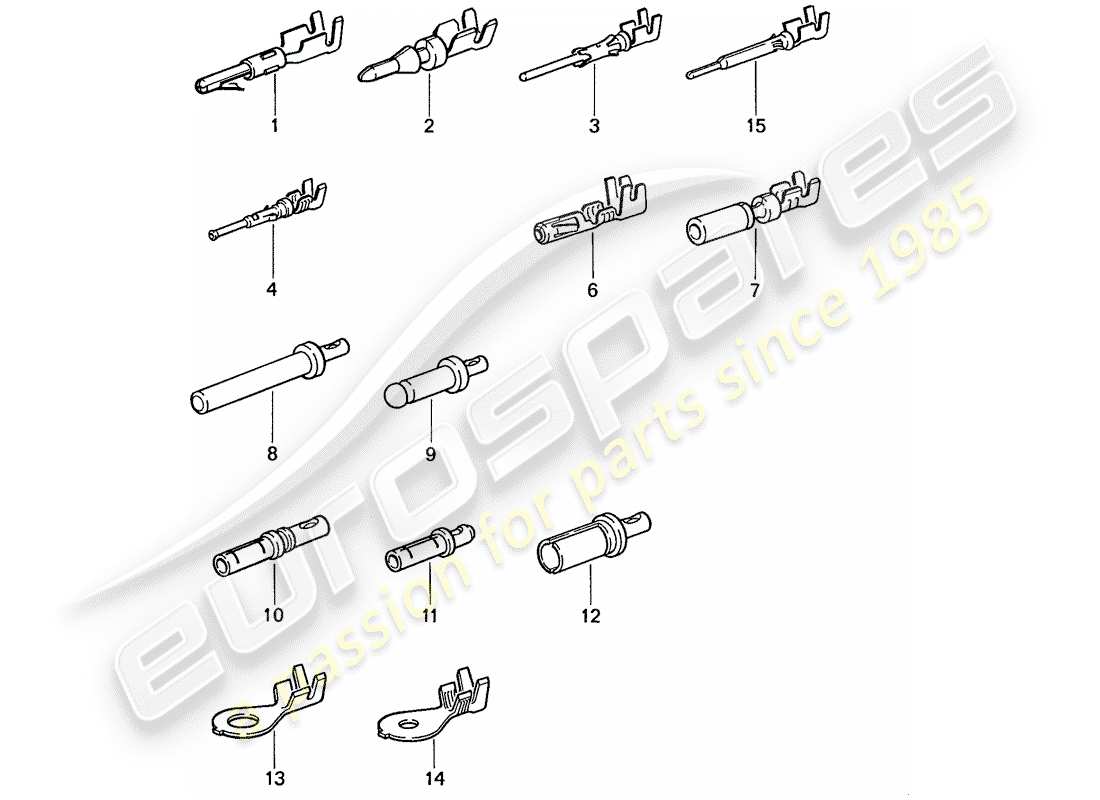 porsche 1990 (944) stiftanschluss (männlich) - kontaktstift - kabelschuh ersatzteildiagramm