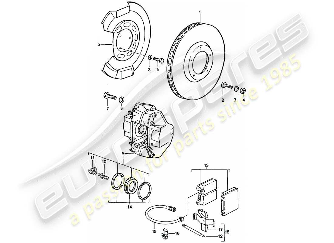 porsche 1985 (911) bremse - vorderachse ersatzteildiagramm