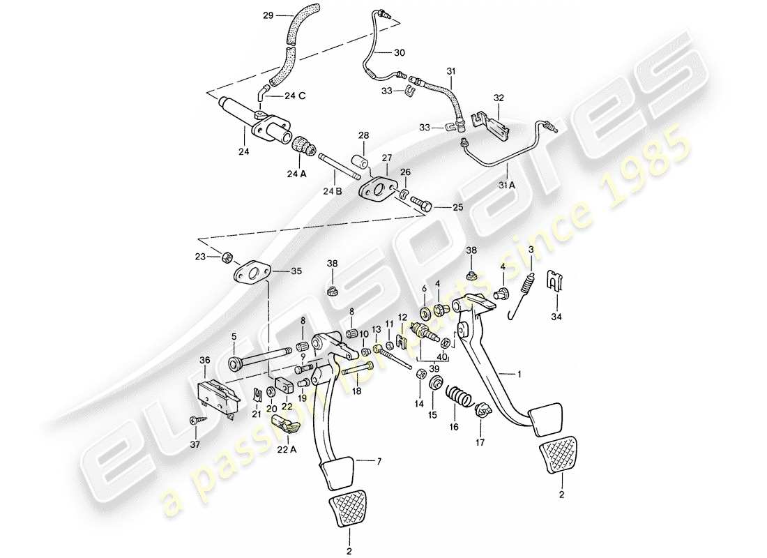 porsche 1988 (928) pedale teilediagramm