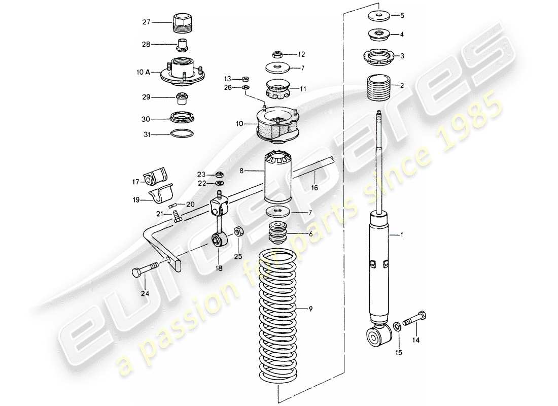 porsche 1989 (964) stossdämpfer - stabilisator ersatzteildiagramm