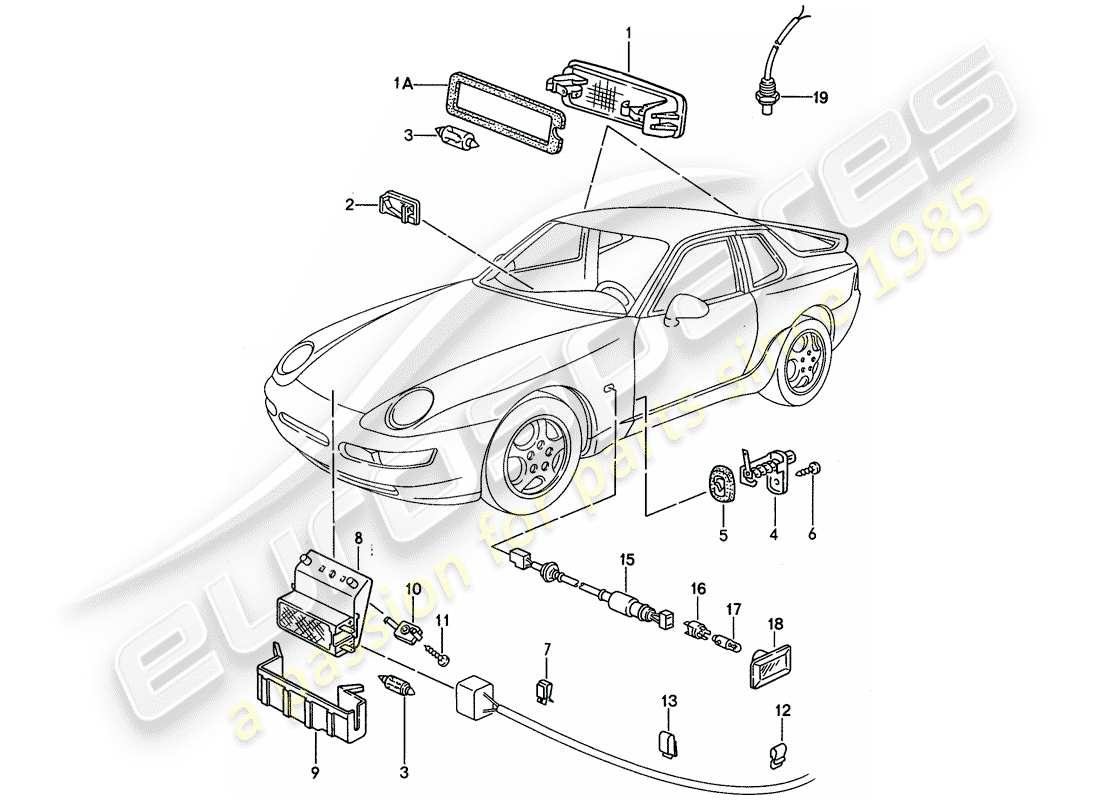 porsche 1994 (968) innenleuchte - blinker-repeater ersatzteildiagramm